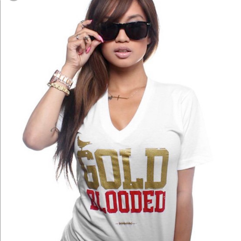 Adapt 49ers Gold Blooded White V Neck Women's